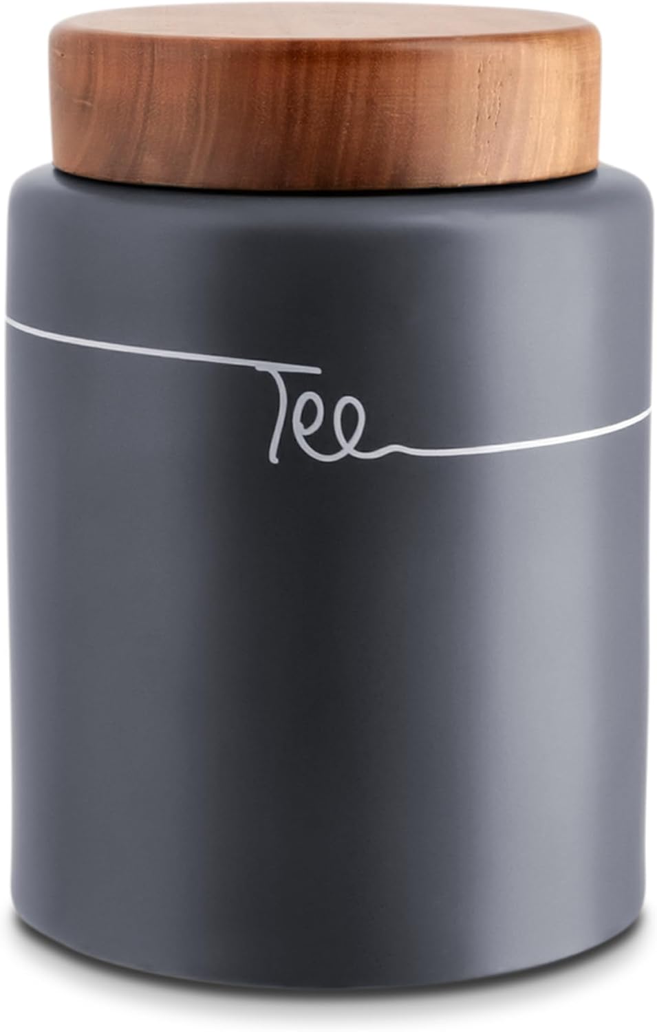 KHG Storage Jars Set Ceramic Anthracite Wood Lid Coffee Container Potato Box Onion, Tea