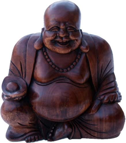 Guru-Shop Lucky Wooden Buddha Dark, 16 cm/Buddha figures & praying mills