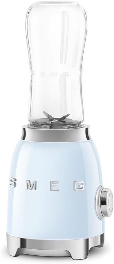 Smeg, Personal Blender PBF01PBEU - 2 Speed ​​Levels - Stainless Steel Double Blade - 2 x 600ml Bottles Included - Non Slip Base - Integrated Cable Winder - 300W - Blue