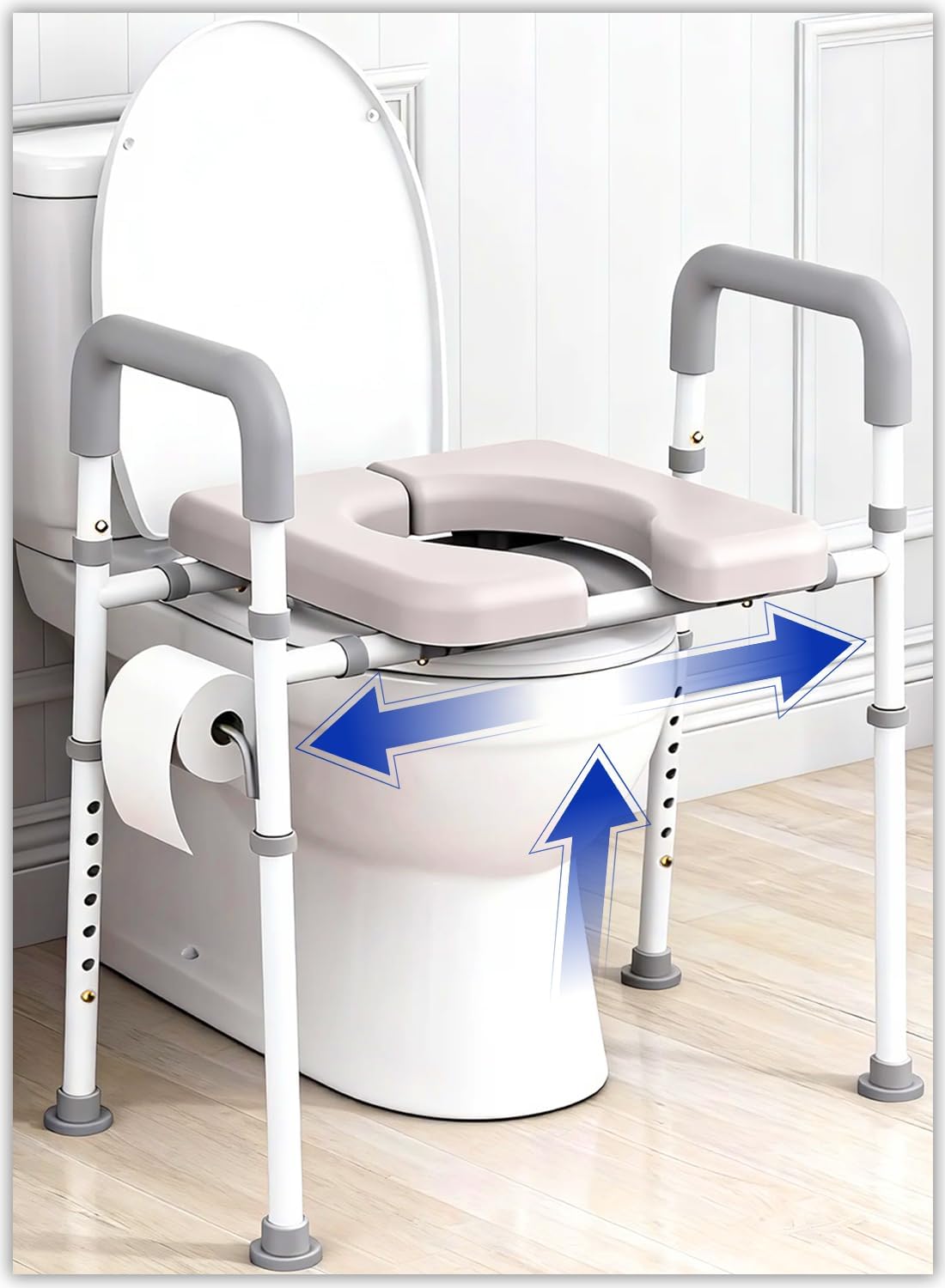Agrish Store Raised Toilet Seat with Armrests - Height Adjustable Padded Toilet Seat for Seniors and Disabled Heavy Duty Toilet Booster Seat up to 400 lbs, Fits Most Toilets, Dark Grey