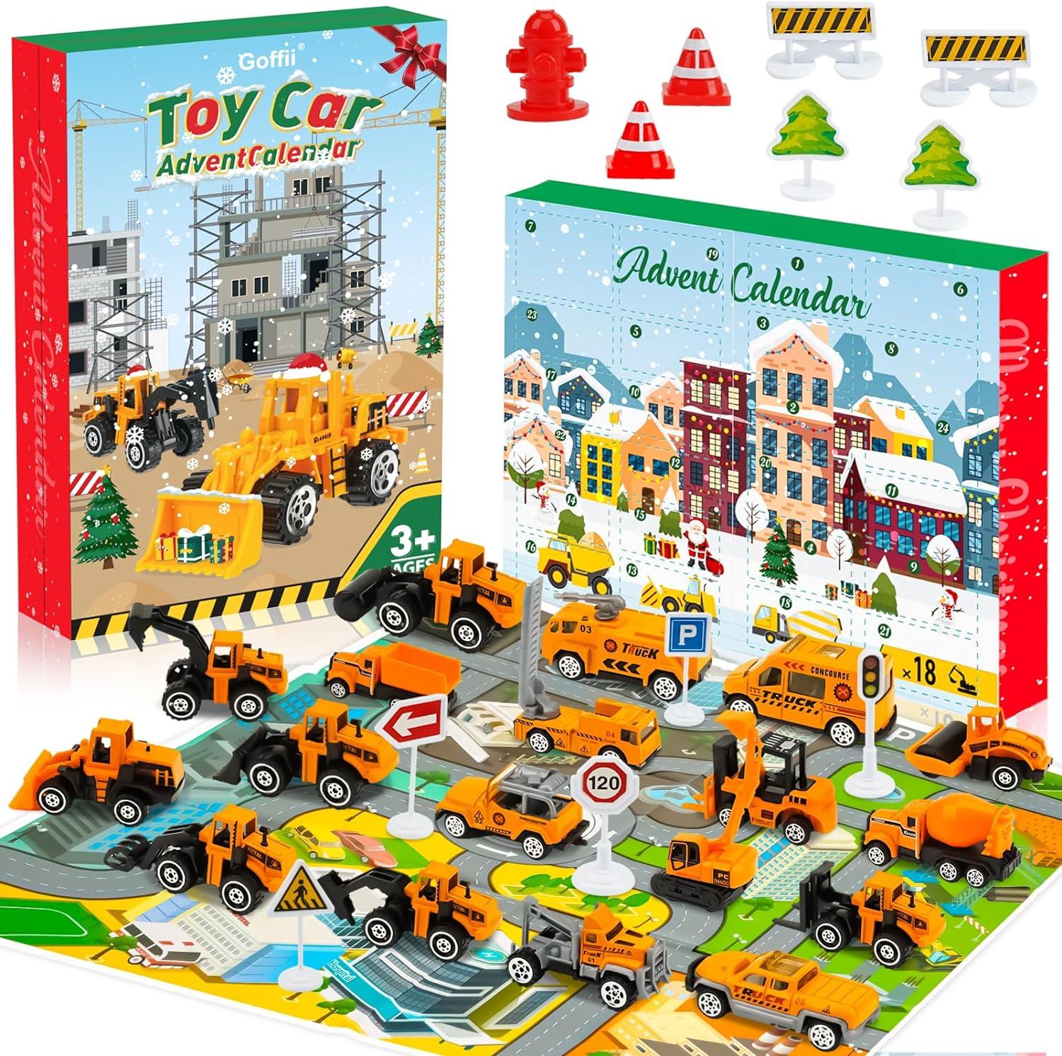Goffii Advent Calendar Children, Advent Calendar 2023 Children's Car Toy from 3 4 5 6 Years Boys Girls Children Christmas Calendar 2023 Christmas Gifts for Filling Construction Site Vehicle Gift for Children
