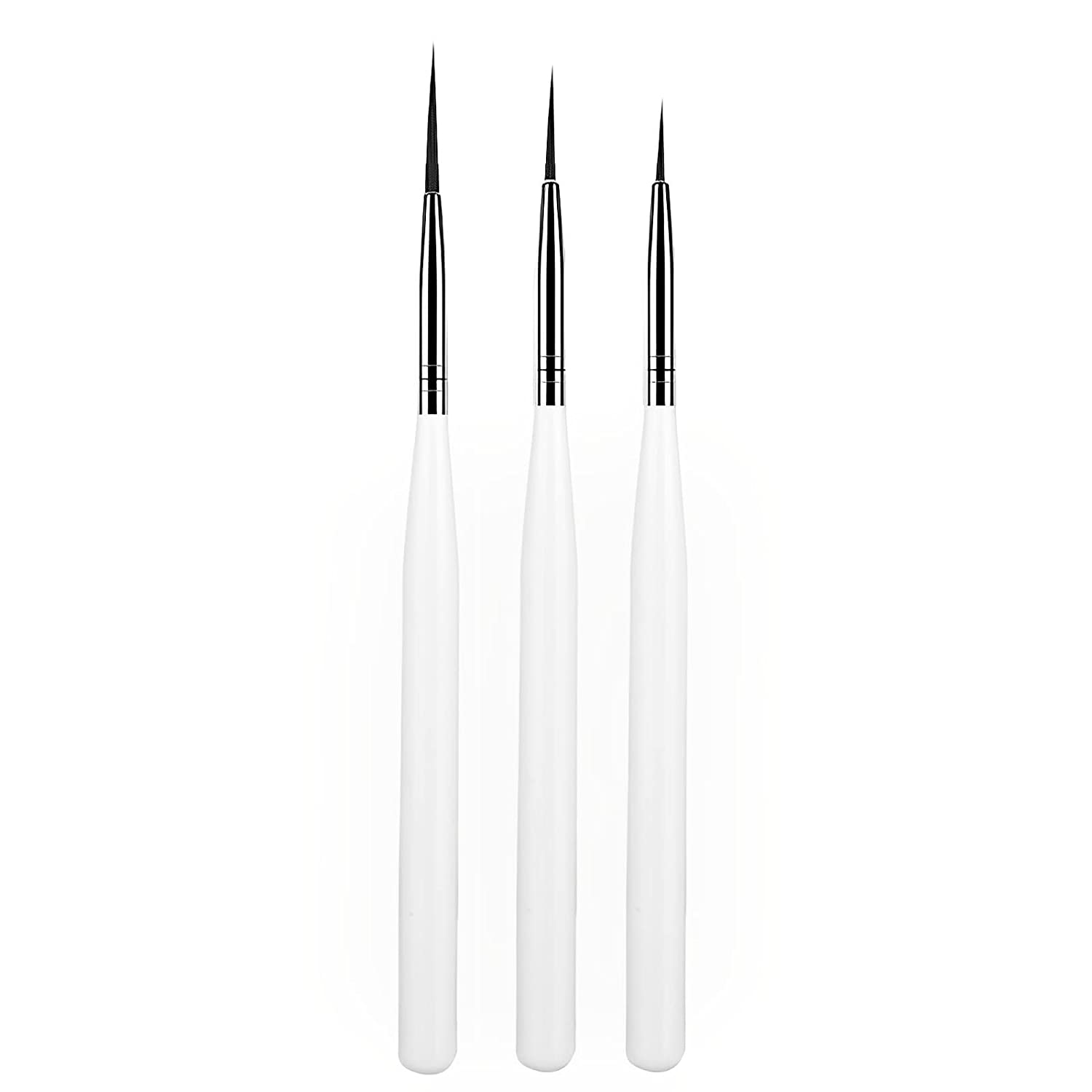 Luoshapucy Nail Design Brushes, [3 Pieces] Nail Art Liner Brush Professional Nail Art Brush Fineliner for Diy Nail Art Salon Design (White)