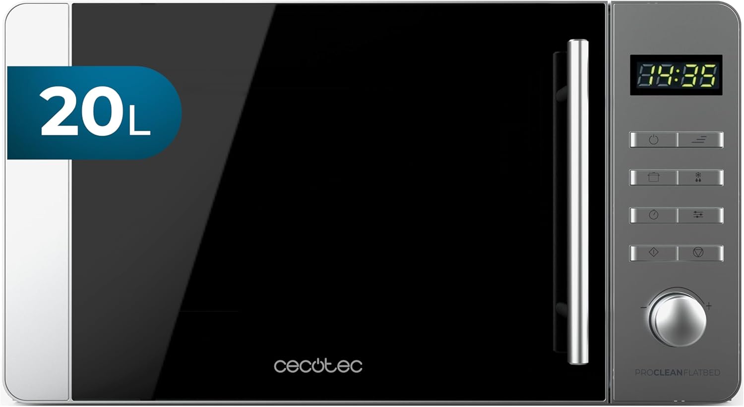 Cecotec Proclean 5010 Flatbed Microwave with Grill Stainless Steel Microwave 20 L, 700 W, 5 Levels, 800 W Halogen Grill, 8 Automatic Programmes, LED Display and 3DWave Technology for Optimal Cooking