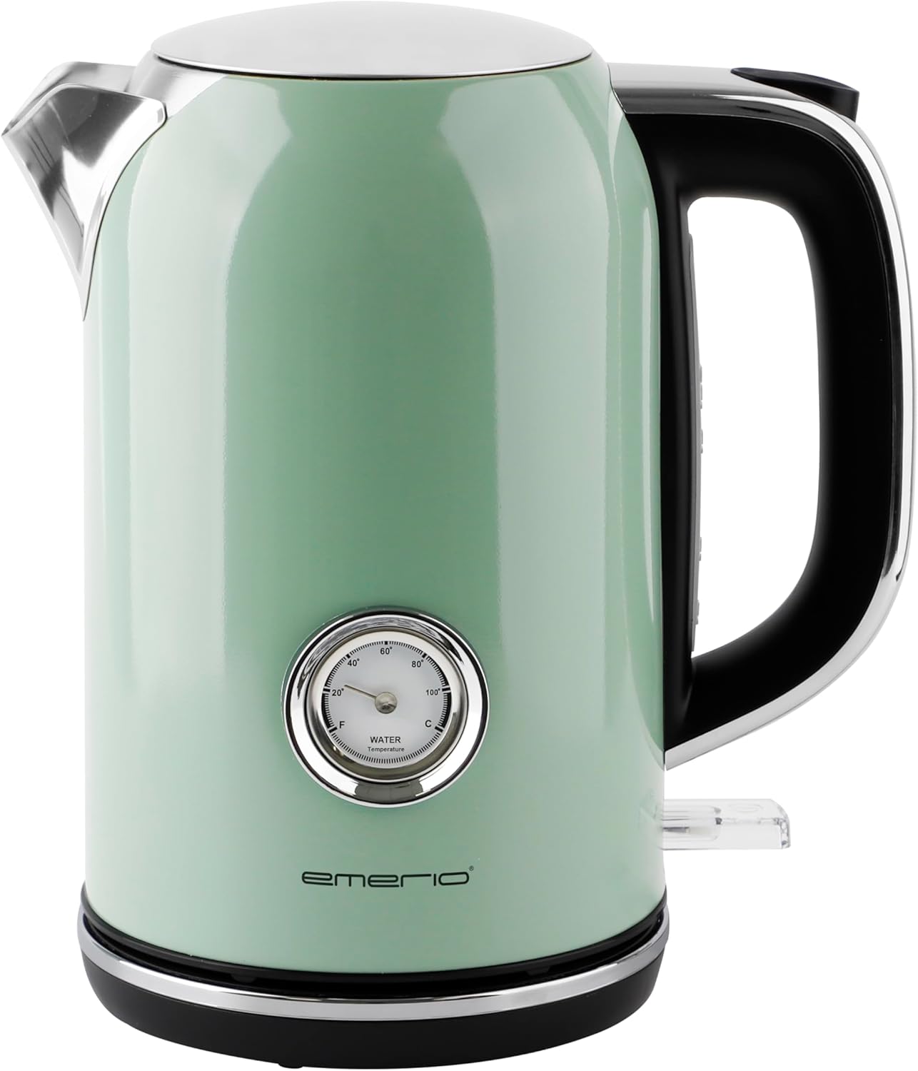 Emerio Store EMERIO Retro Style Kettle | 2200 Watt | 1.7 Litres | Stainless Steel Housing | Water Level Indicator | Water Temperature Indicator | Limescale Filter | Automatic Shut-Off | 360° Base | Wireless | WK