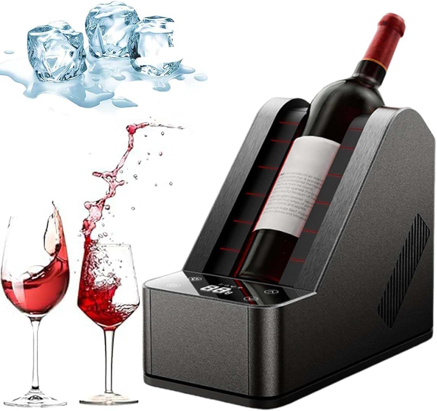 YXHGNNS Intelligent wine cooler with LCD display, wine cooler for bottles with 0–20 ℃ temperature control, 96 mm diameter, wine bottle cooler, fast cooling for home, car, restaurants or RV