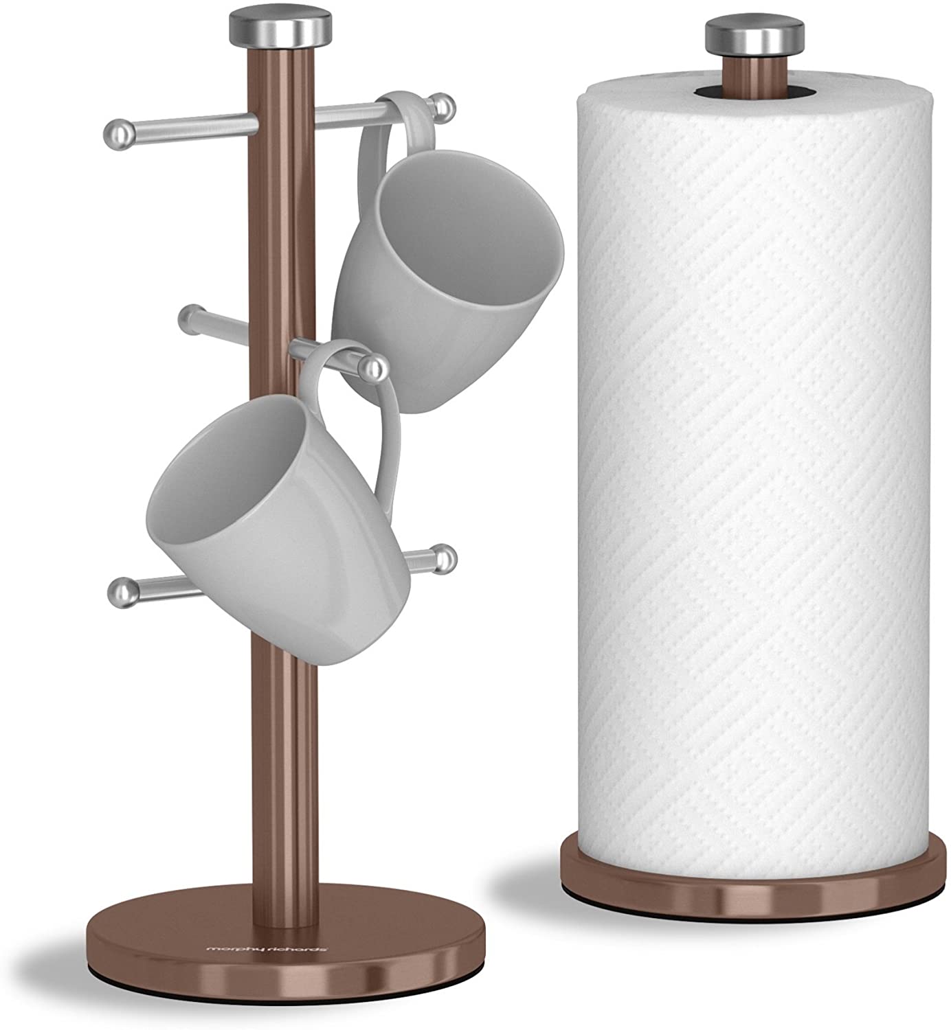 Morphy Richards Accents Mug Tree and Kitchen Roll Holder Set, Copper, Set of 6