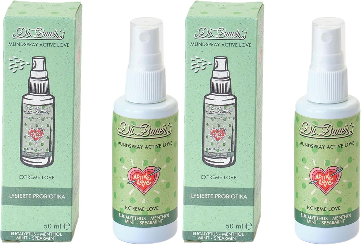 Dr. Bauer's Store Dr. Bauer’s Extreme Love Mouth Spray – extra strong mint freshness for instantly clear breath – vegan breath spray without alcohol – intensive & long-lasting – 50ml (pack of 2) 100 ml