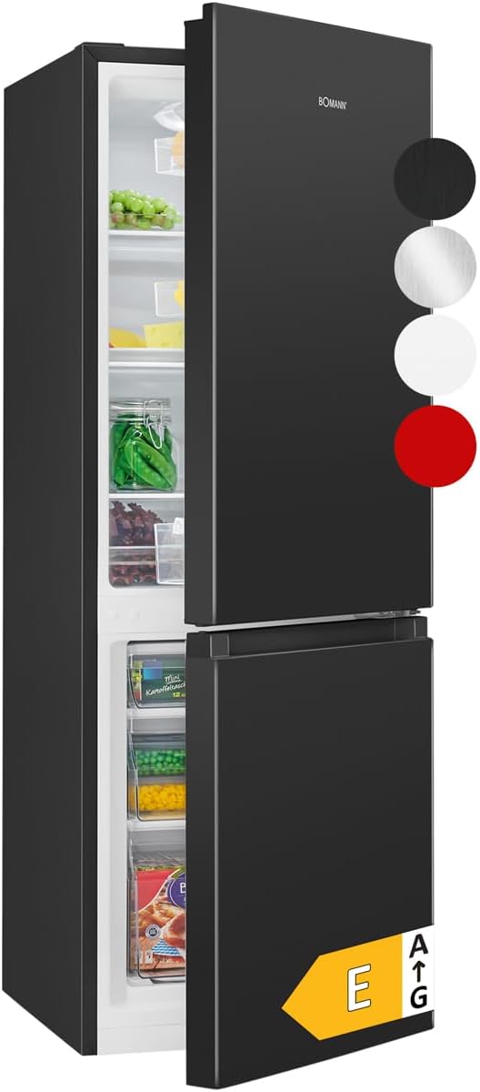 Bomann® Fridge-Freezer KG 320.2, 143 cm High, Fridge-Freezer with 175 Liter Capacity, 3 Shelves and 3 Drawers, Door Stop Replaceable, Quiet Fridge-Freezer 39 dB, Black
