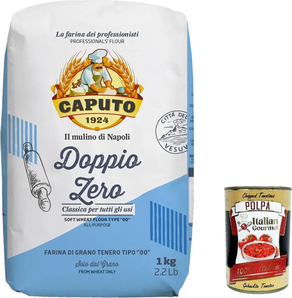 8x Farina Molino Caputo Doppio zero Classica, farina per Pizza Napoli pizza flour pizza flour 1kg + Italian Gourmet polpa 400g