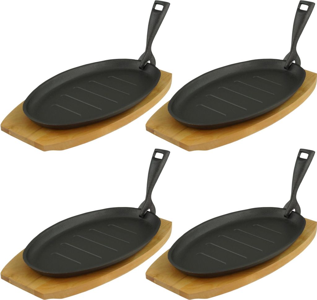 GVKECO 8x serving pan with serving board oval 27.5 x 17.5 x 2cm cast iron