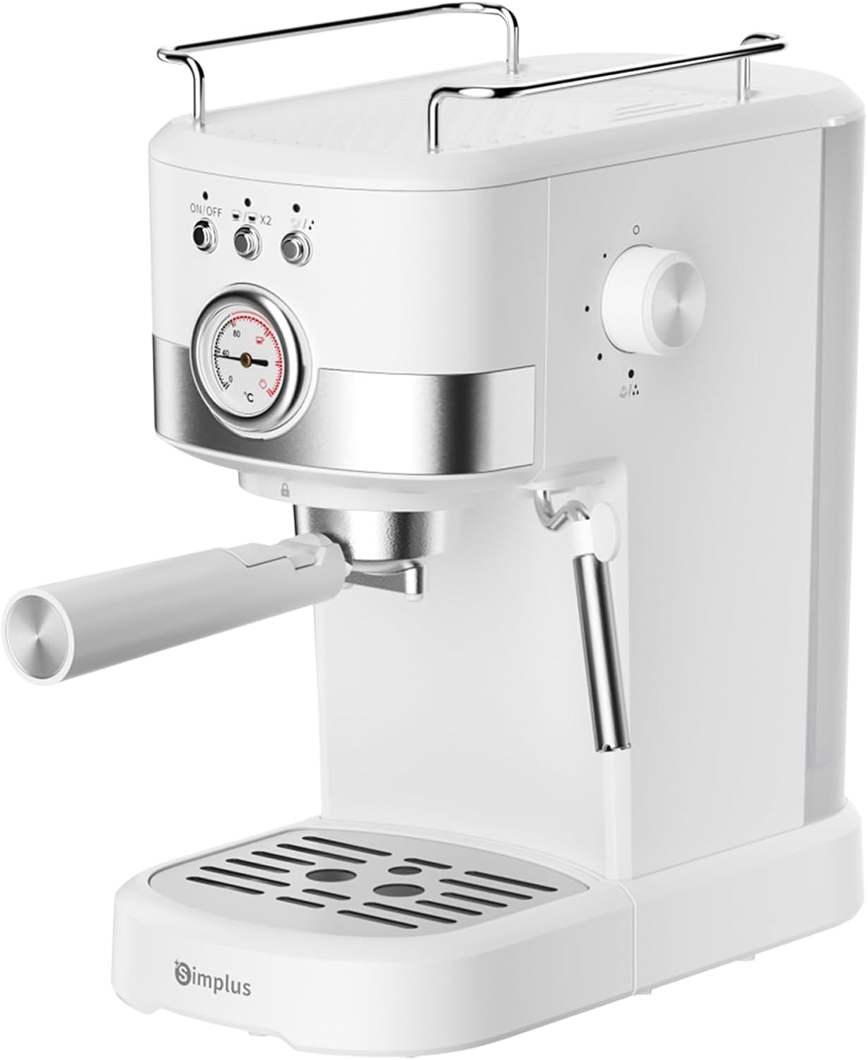 SIMPLUS Espresso Machine 15 Bar Dual Shot, Temperature Display, Swivelling Steam Nozzle for Creamy Milk Foam, 1.2 L Water Tank, Warming Plate, Automatic Shut-Off and Removable Drip Tray