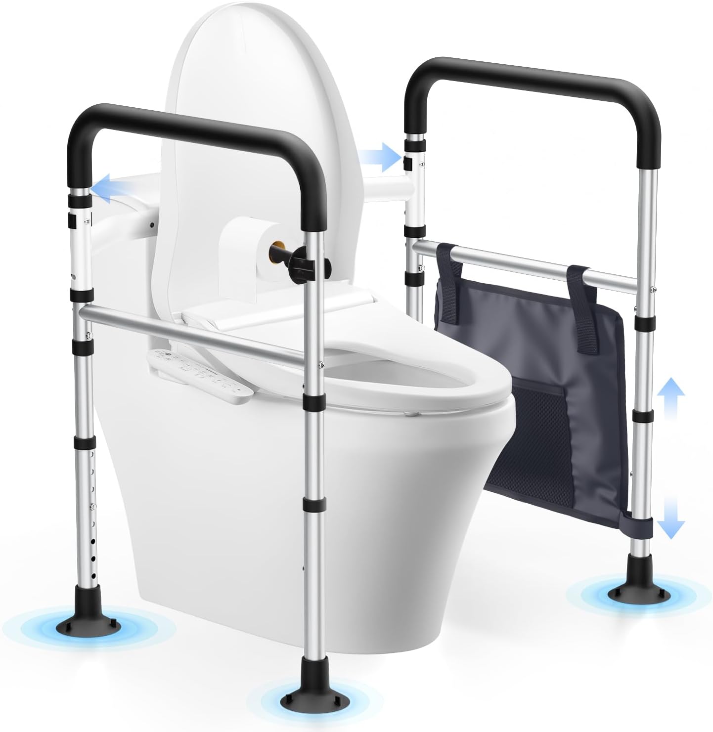 WHLICKS Store Toilet Safety Handles, Height & Width Adjustable, Folding Toilet Frame for Seniors & Disabled with Storage Bag & Toilet Roll Holder, Holds up to 350 lbs
