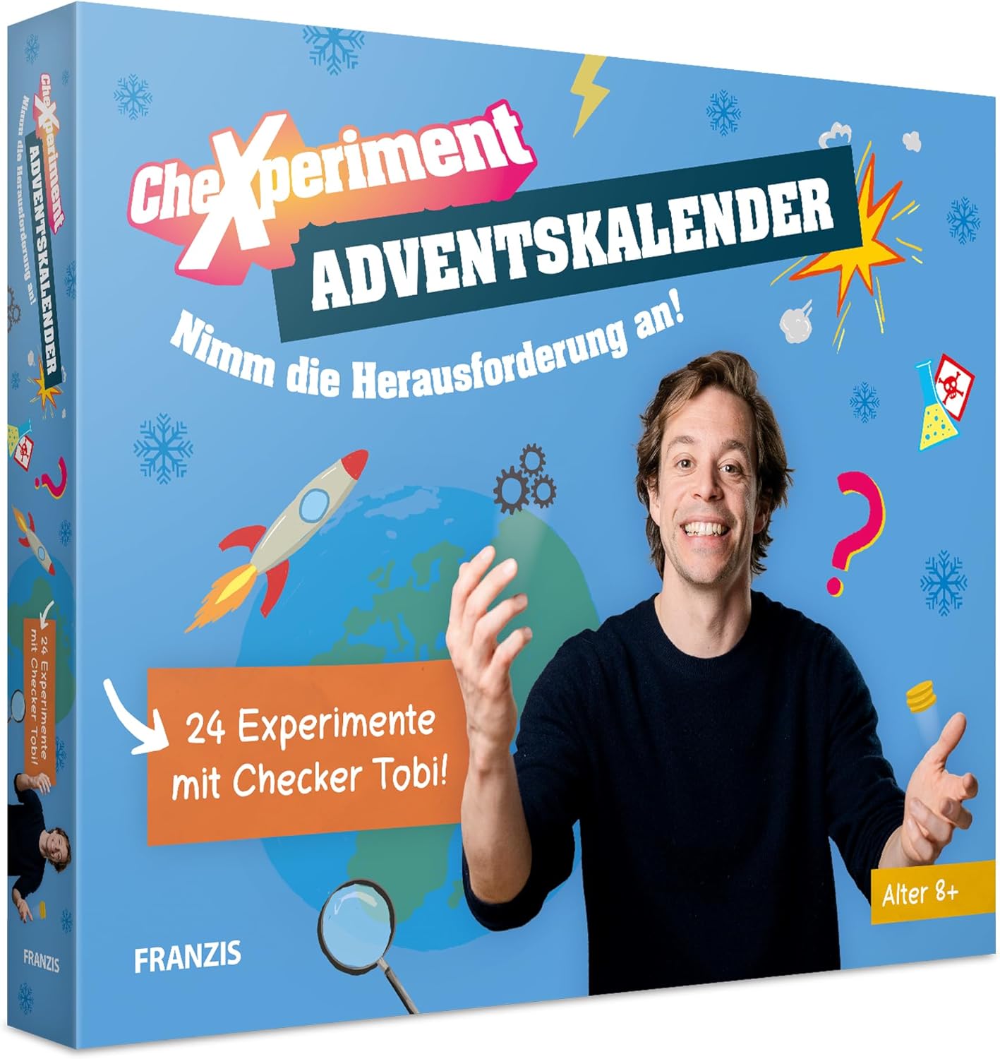 FRANZIS CheXperiment 67220 Advent Calendar, 24 Fun and Amazing Experiments with Checker Tobi, for Children from 8 Years