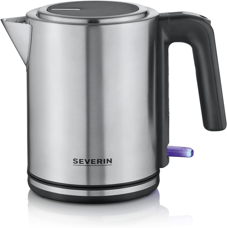 SEVERIN WK 3489 Kettle 1 L, Electric Kettle with Water Level Indicator, Limescale Filter, XXL Opening, Powerful & Compact, 100% BPA-Free, 2,400 W, Silver/Black/Stainless Steel