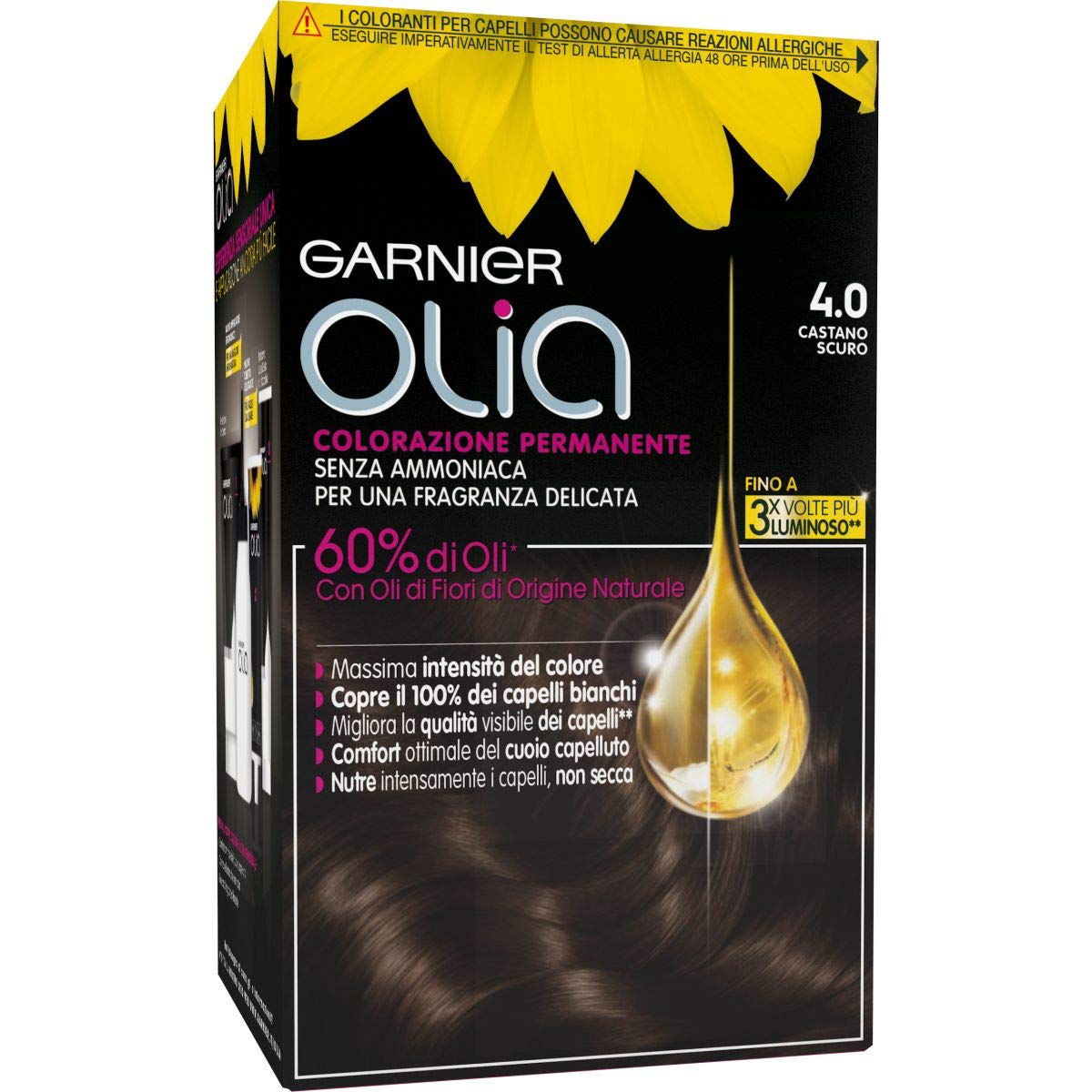 Garnier Olia Permanent Hair Coloration and Dye, 4.0 Dark Brown