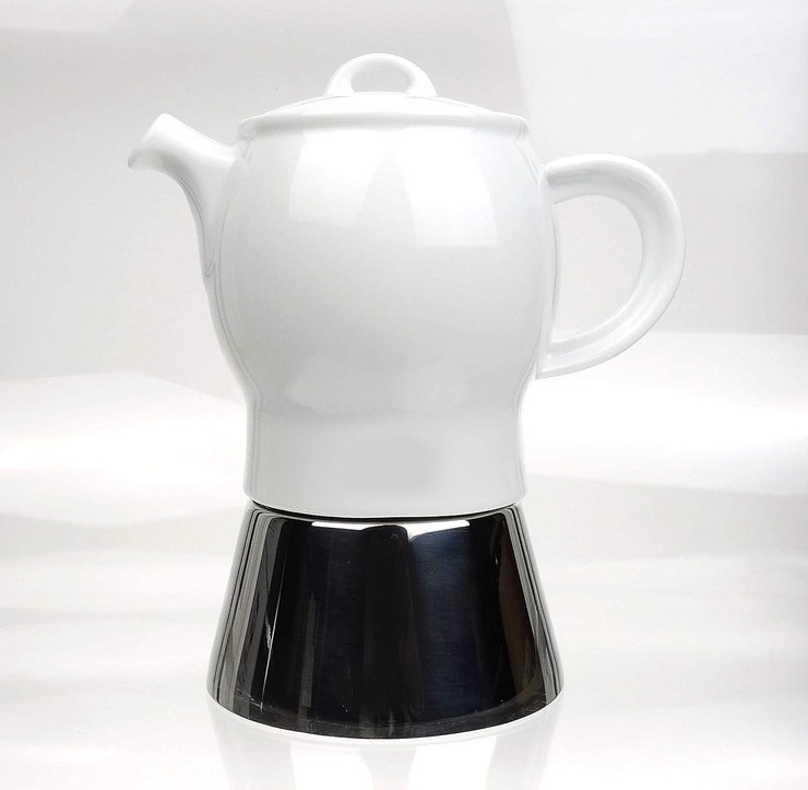 Moka Consorten Moka Consort Carina Italian Espresso Maker Stainless Steel and White Porcelain Capacity 210 ml Height 18 cm Made in Italy