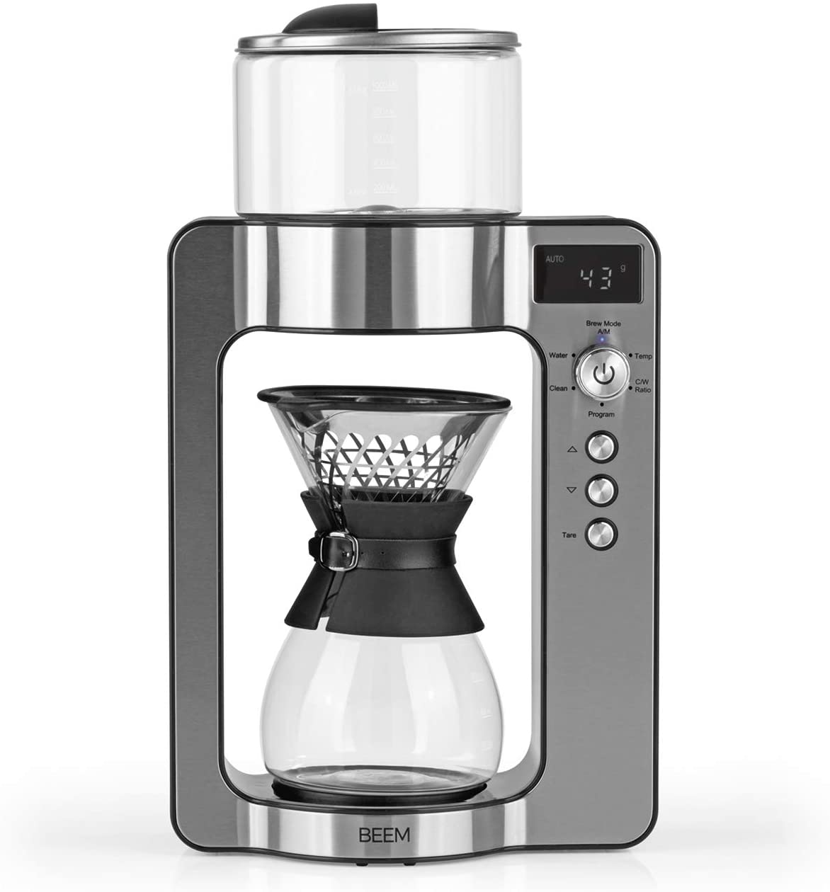 BEEM 3597 Pour Over Filter Coffee Machine with Scales - Glass | Basic Selection | Stainless Steel | 0.75 L Glass Carafe | Direct Brewing Principle | Rotating Brewing Head