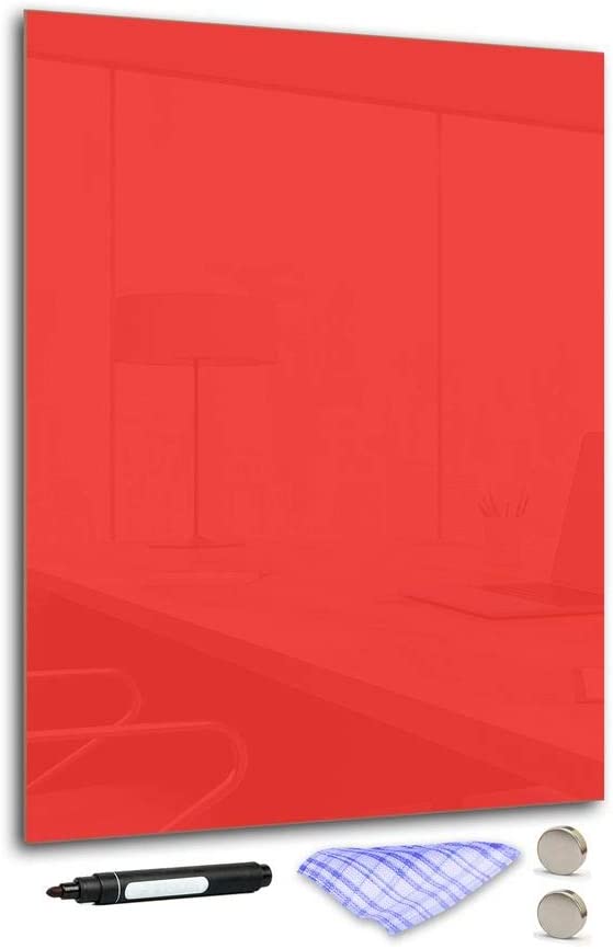 DekoGlas Decorative Glass Magnetic Board 90 x 65 cm in Various Colours with Pen, Cloth and Magnets