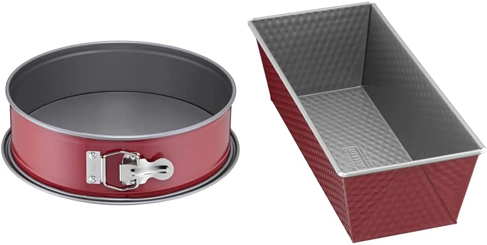 Kaiser Classic Plus Springform Tin, 26 cm with Flat Base, Round Baking Tin, Leak-Proof, Loaf Tin, 25 cm, Loaf Tin, Non-Stick Coating, Loaf Pan, Cake, Bread, Red