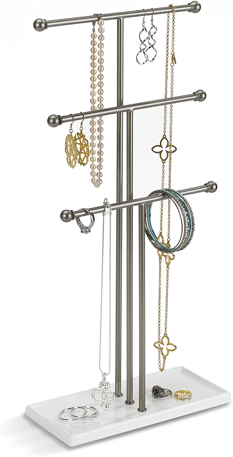 Umbra Trigem 3 Tier Jewellery Stand, White/Nickel