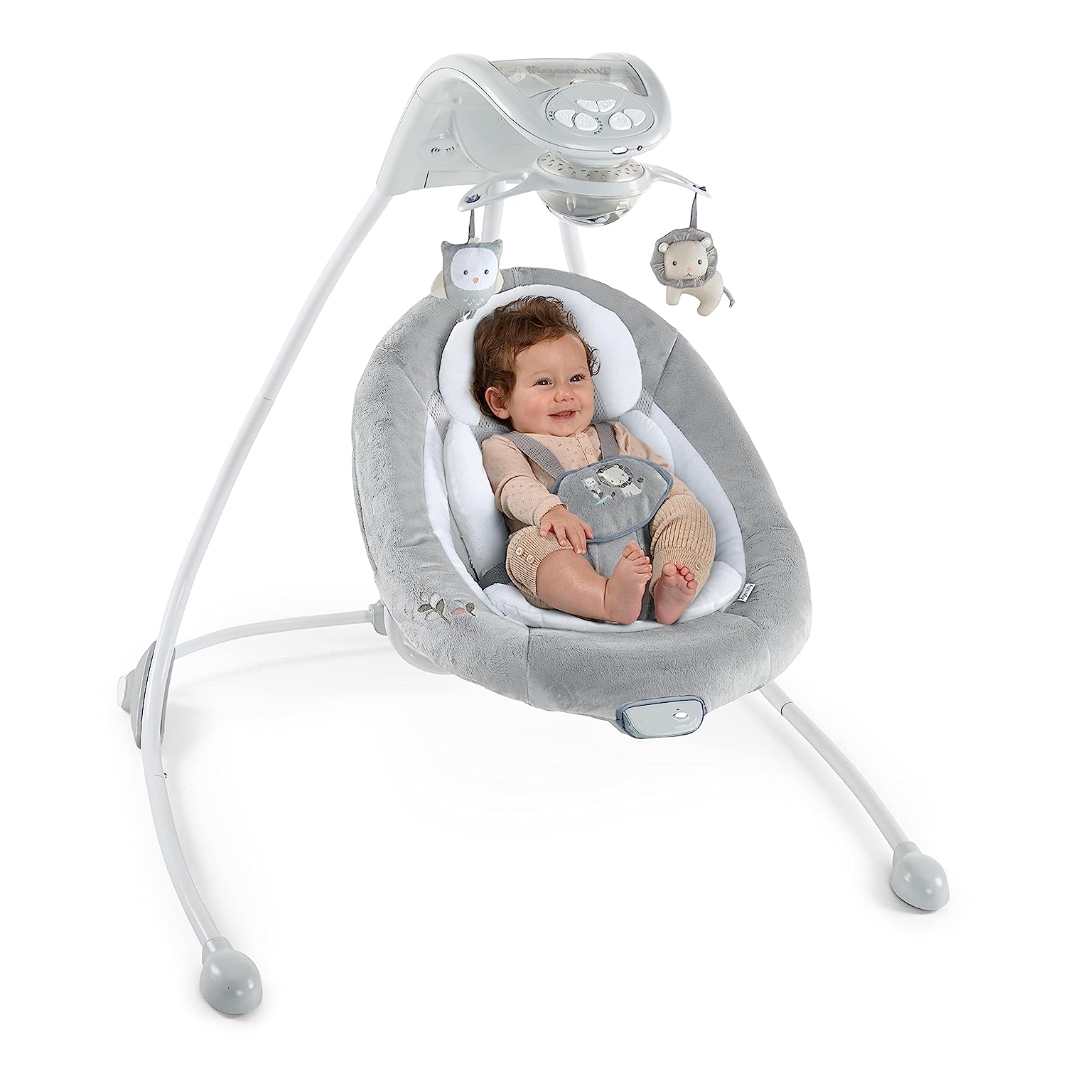 Ingenuity, Braden Owl and Lion Baby Swing with Melodies, Lights, Extra Large 180° Rotating Seat, 3 Swing Directions, Speed Adjustment, 2 Toys, Smartphone Function and More