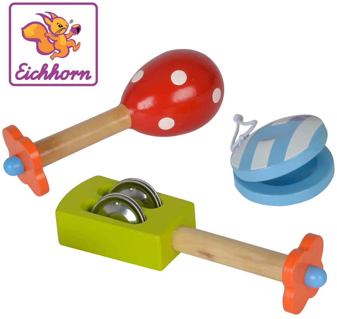 Eichhorn 100003401 Music Set Includes Rattle, Castanets, Maraca (3-Piece) Oak Wood