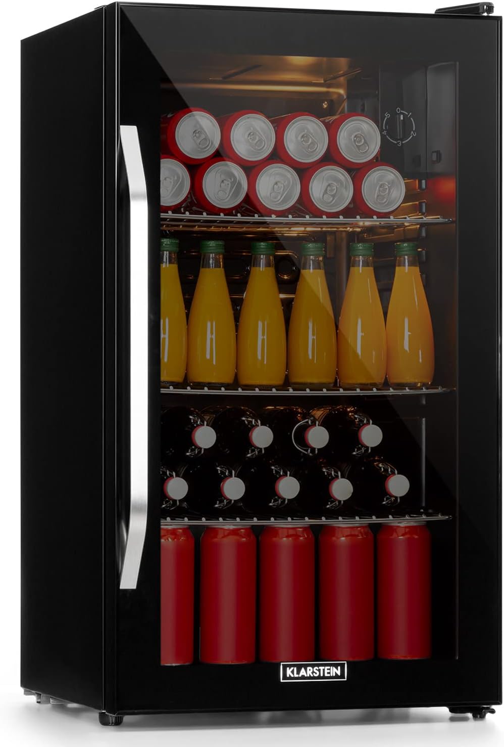 Klarstein Drinks Fridge, Small Fridge with 3 Shelves, Mini Fridge Silent for Office Camping Outdoor, Mini Fridge with Glass Door, Mini Fridge 3-10°C, Beer Fridge 80 Liters, Black