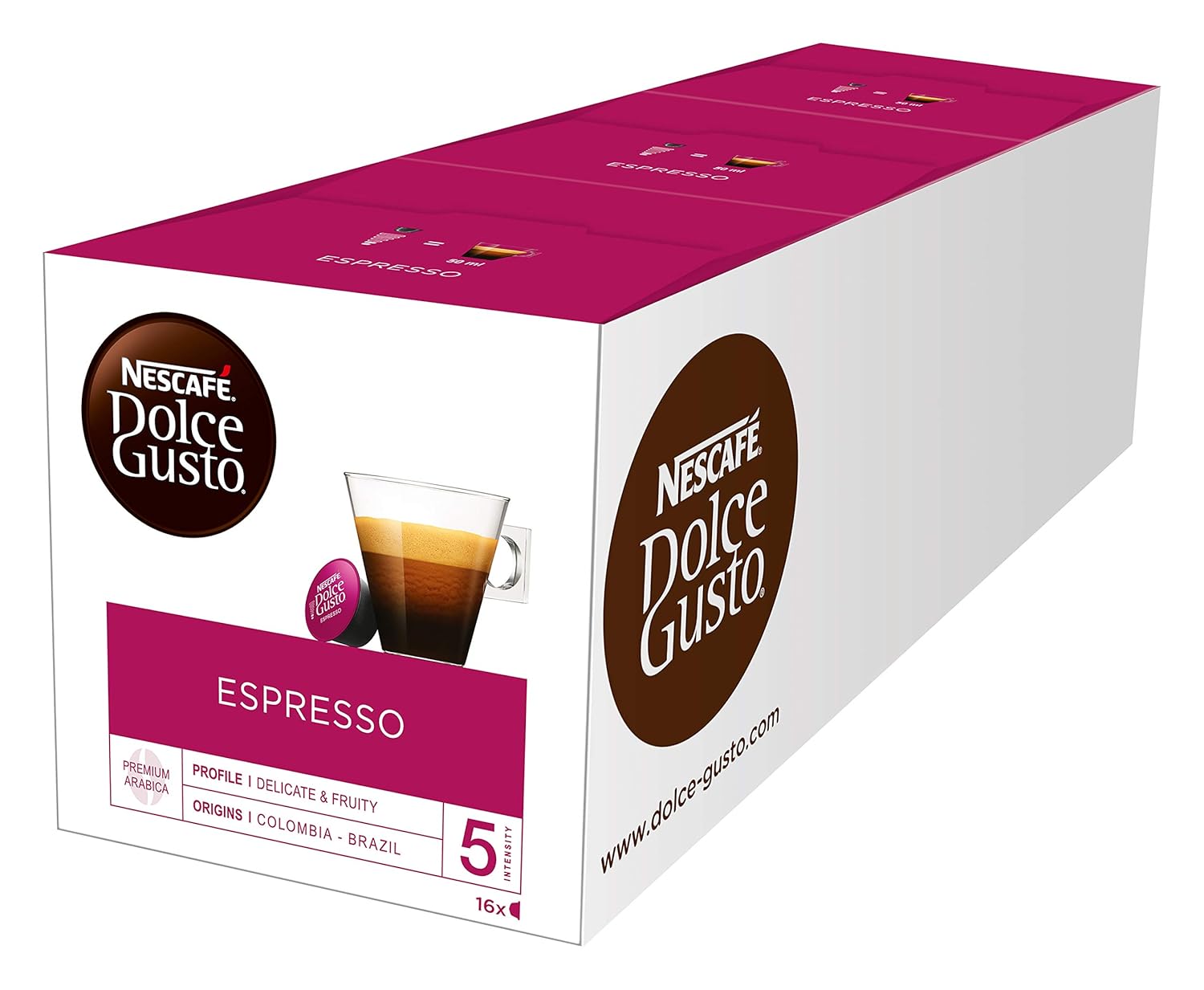 NESCAFÉ Store NESCAFÉ Dolce Gusto Espresso | 48 coffee capsules | 100% noble arabica beans | Characterful Espresso | Fruity pomegranate note | Velvety Crema | Aroma-sealed capsules | 3 pack (3 x 16 capsules)