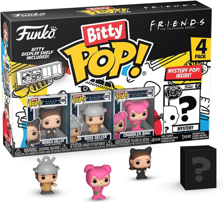 Funko Bitty Pop! Friends - Monica As Catwoman 4PK - Monica Geller™ (Halloween Costume), Ross Geller™ (Halloween Costume), Chandler Bing™ (Halloween Costume) and a surprise mini-figure - Nan