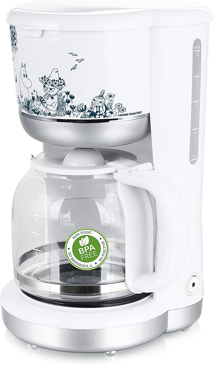 Emerio Moomin Filter Coffee Machine With 1.5 Litres For Up to 12 Cups of Fresh Coffee Removable Permanent Filter Anti-Drip Function Glass Coffee Pot 900 Watt BPA-Free Auto-Off Function
