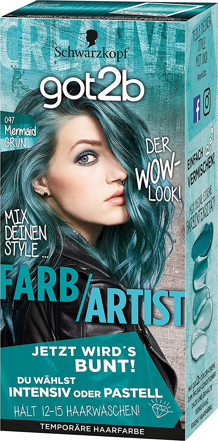 got2b Colour/Artist 097 Mermaid Green Level 2 (3 x 80 ml), Washable Hair Colour Makes Hair Bright Colours or Pastel Tones, Hair Dye Lasts 12-15 Washes, ‎mermaid