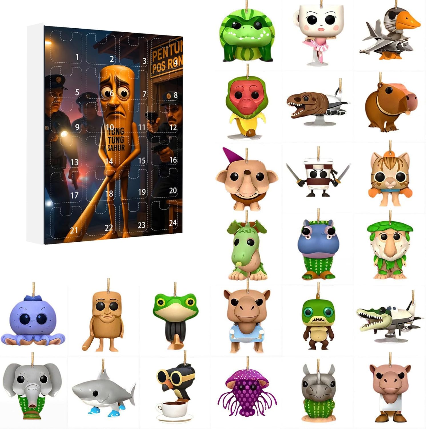 YiLianDa Tung Tung Tung Sahur Advent Calendar - 24 Days Countdown Calendar with Tralalero Tralala, Tung Tung Tung Sahur, Bombardino Crocodilo & Brr Patapim Figure - Gift Idea for Children & Fans