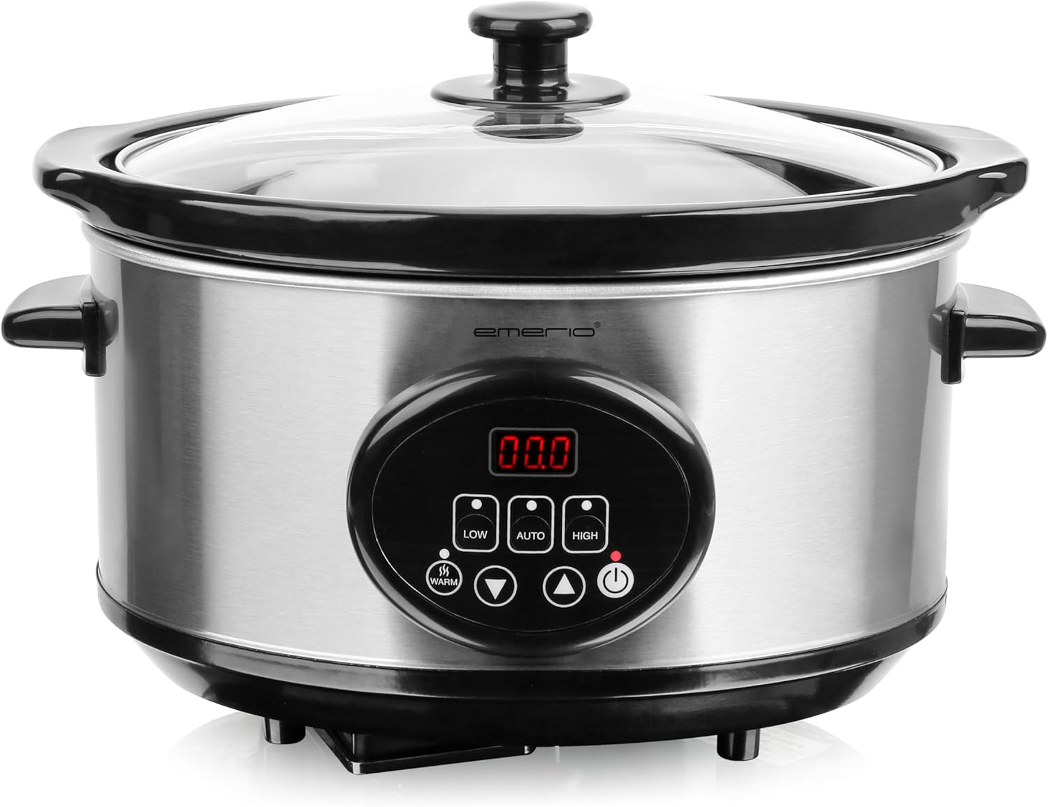 Emerio Store EMERIO Slow Cooker | 3.5L Ceramic Inner Pot (Removable) | 3 Temperature Settings | Display | Timer | Glass Lid | 240W | Keep Warm Function | Dishwasher Safe | SC-129406