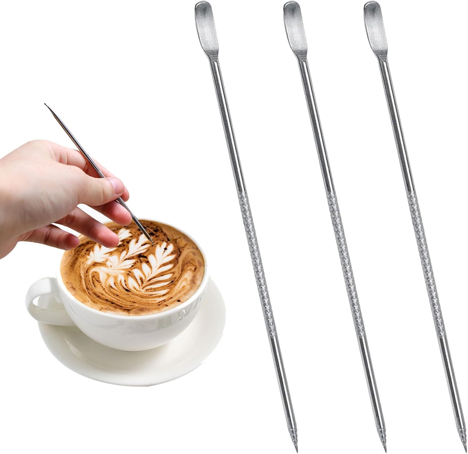 SOGHO Pack of 3 Latte Art Pen, Latte Art Pen, Coffee Art Pen, Spice Pen, Stainless Steel Coffee Fancy Stitch Coffee Carved Stick, Latte Pen for Cappuccino, Latte Espresso Decorating