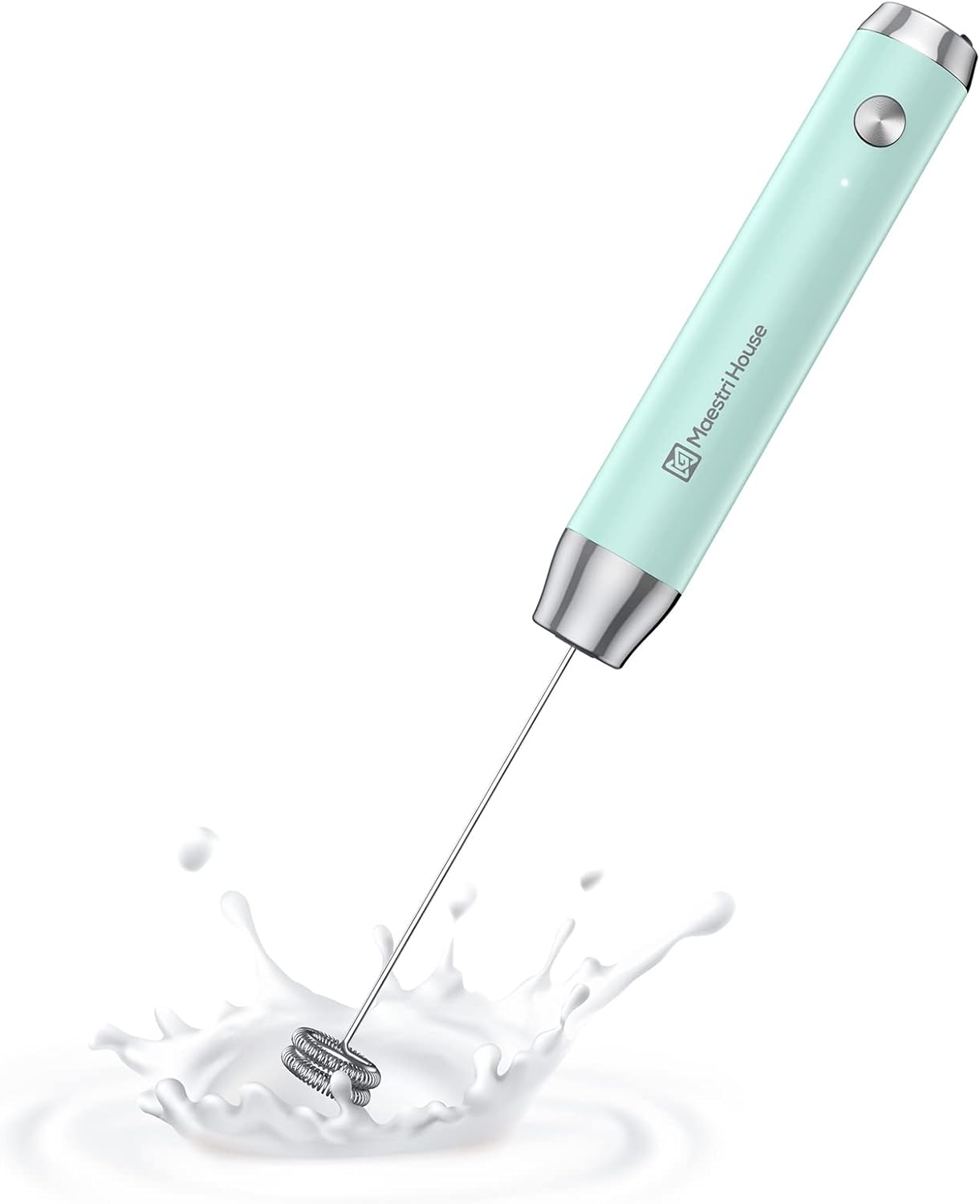 Maestri House LunaFro NS Rechargeable Milk Frother, Portable Electric Foam Maker, Stainless Steel, Waterproof, Removable Whisk, Drink Mixer for Lattes, Without Stand,