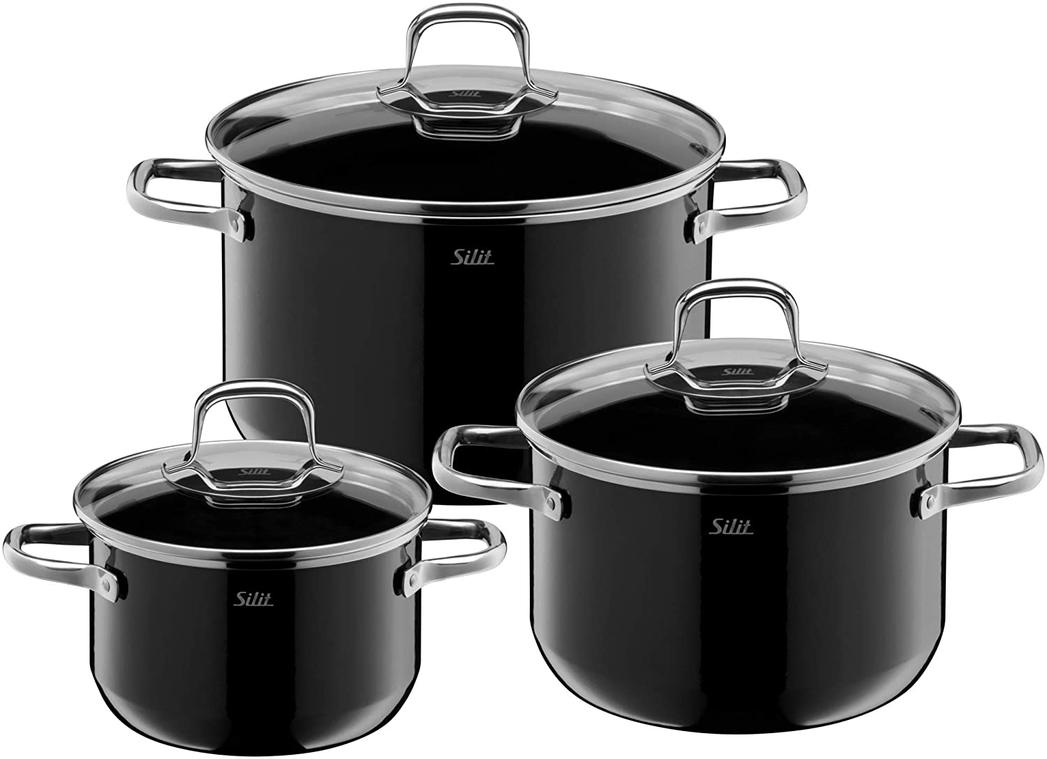 Silit Elegance Line 3-Piece Induction Cooking Pot Set with Glass Lid, Silargan Functional Ceramic, Induction Pots Set, Nickel-Free