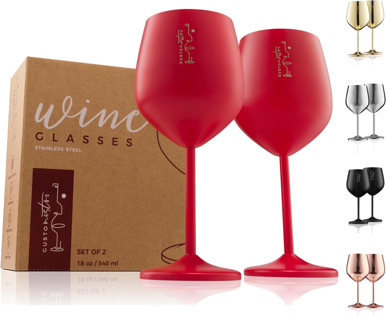 Gusto Nostro Store Gusto Nostro Stainless Steel Stemed Wine Glasses - Valentine\'s Day Edition - Unbreakable Goblets 19oz - Elegant Red Drinkware for Wine Champagne Cocktails (Pack of 2)