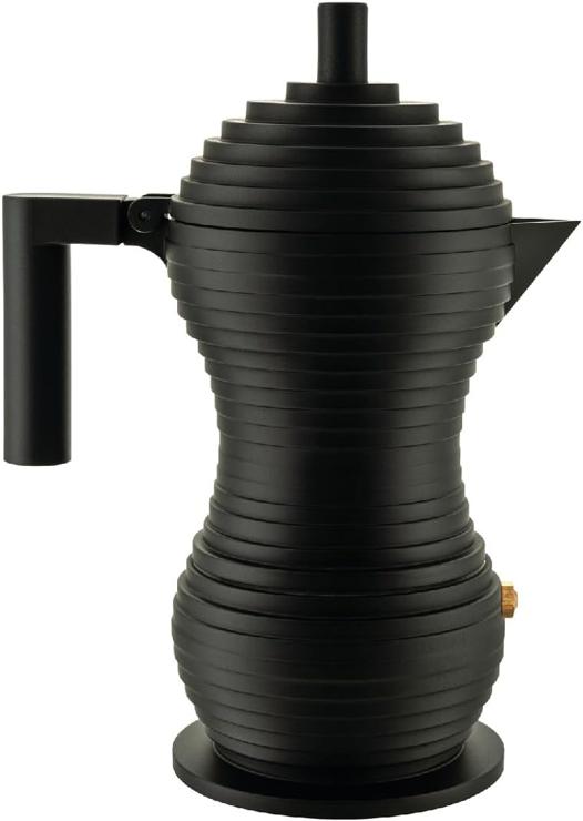 Alessi Pulcina MDL02/3 BB - Designer Espresso Coffee Machine, Cast Aluminum with PA Handle and Knob, 3 Cups, Black