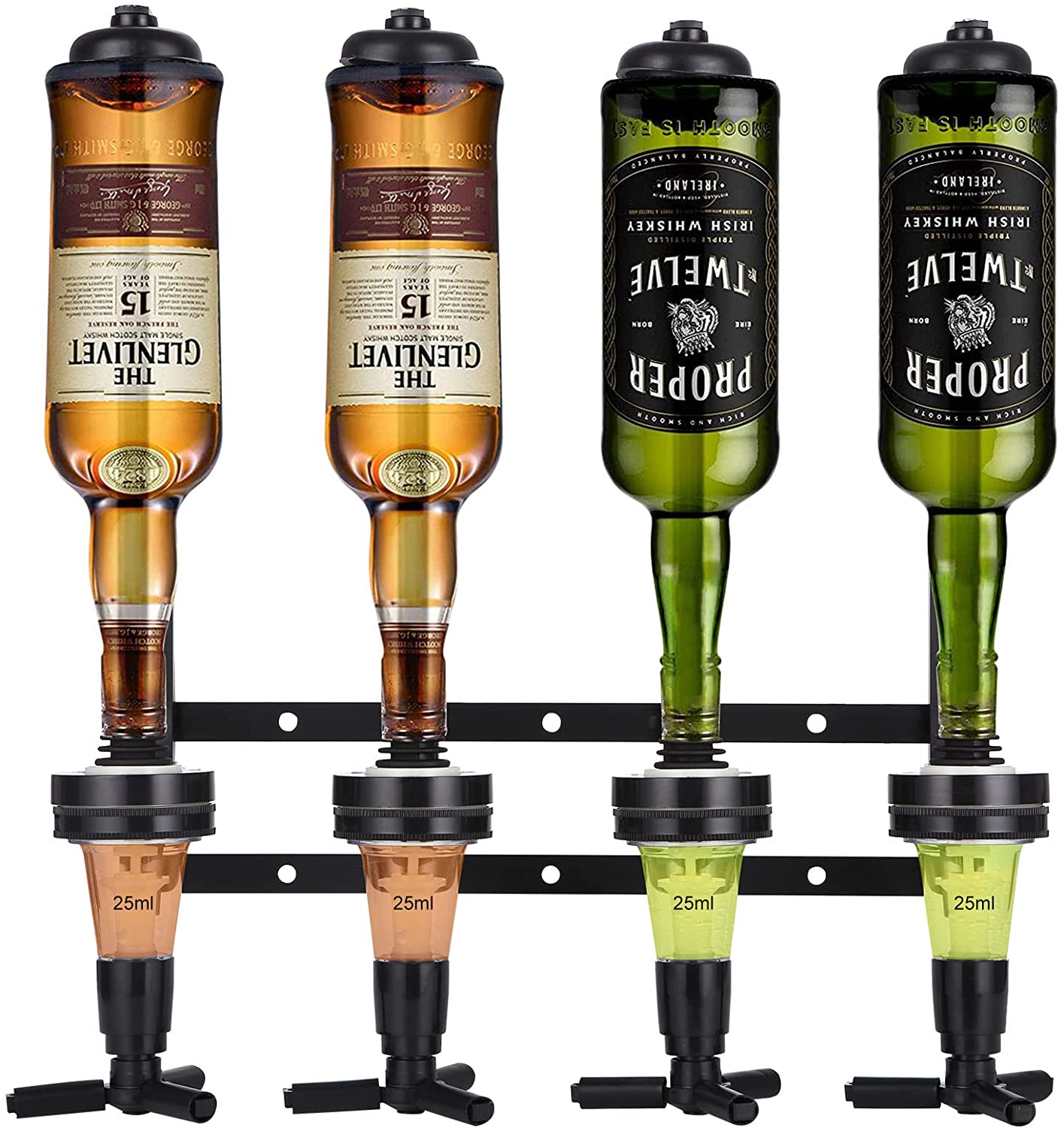Soulpala Bar Butler Bar Bottle Holder and Dosing Bar Butler Wall Bottle Holder for 4 Bottles Bar Accessory Drinks Dispenser Drinks Scoop Home Bar Cocktail Bar Shot Dispenser (Black)