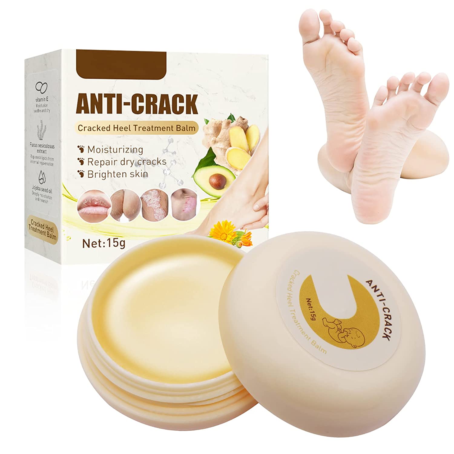 KUIRUNRX 15g Fersenbalsam feuchtigkeitsspendend langanhaltend für die Füße | Fußpflegecreme mit natürlichen Inhaltsstoffen | Fußcreme für rissige Fersen