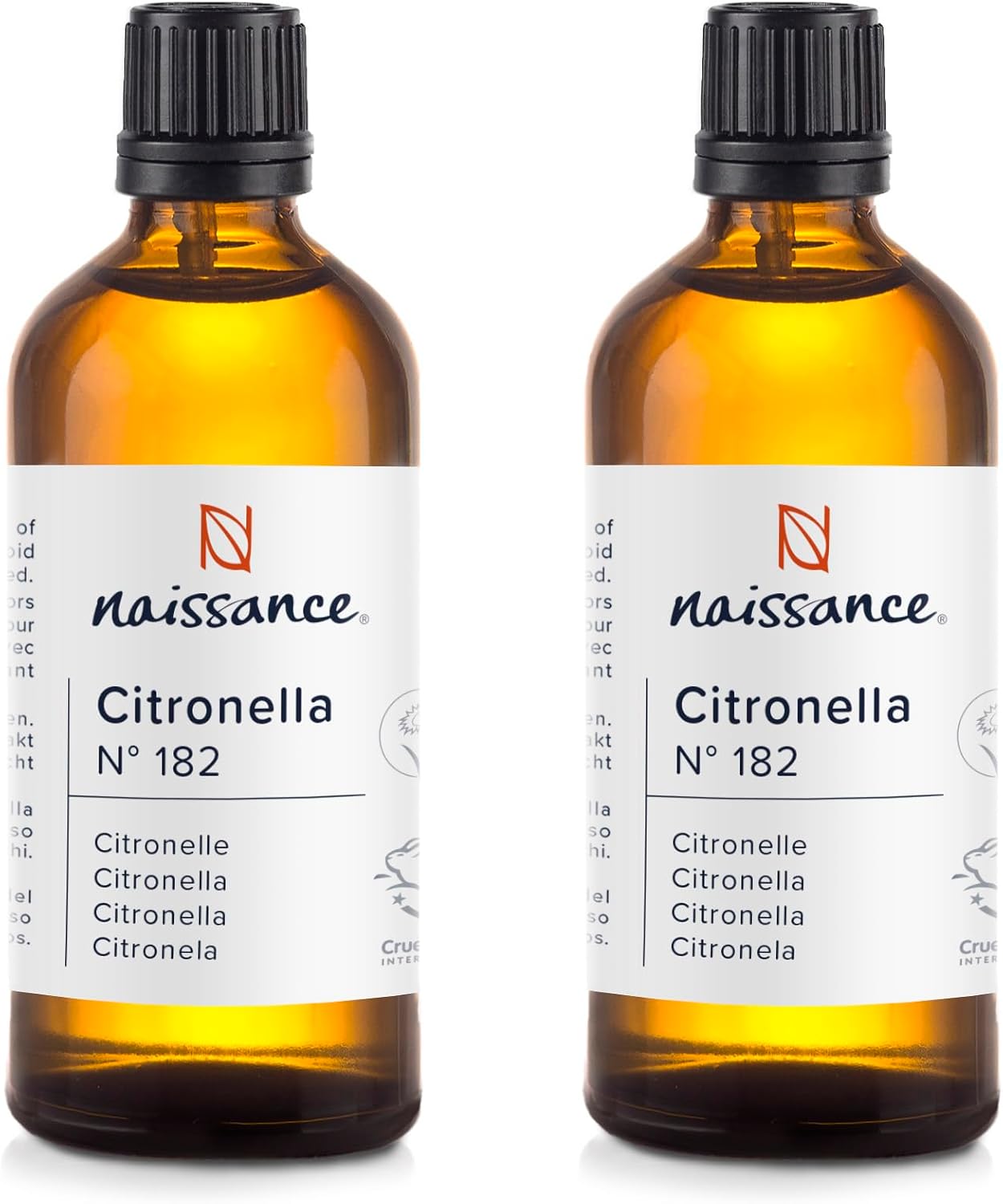 Naissance Citronella Essential Oil (No. 182), 200 ml (2 x 100 ml), 100% Natural Pure Citronella Oil for Natural Cosmetics, Aromatherapy, Oil Burners, Fragrance Oil for Aroma Diffusers
