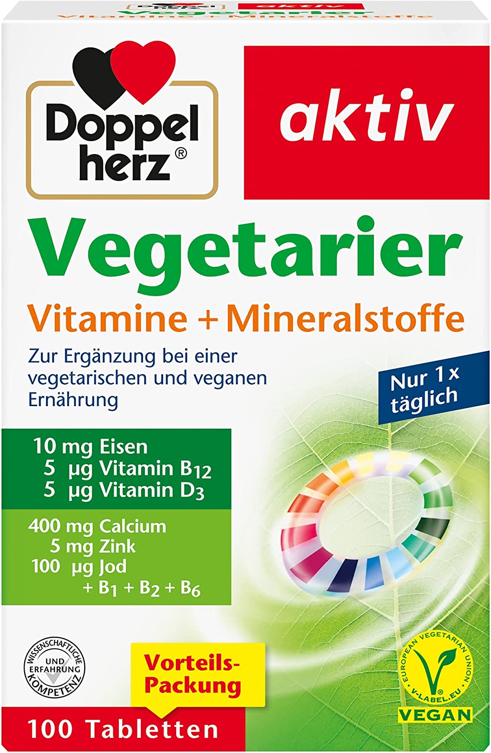 Doppelherz Double heart Vegetarian vitamins + minerals - Matched Nutrients for Vegetarian and vegans - 100 tablets