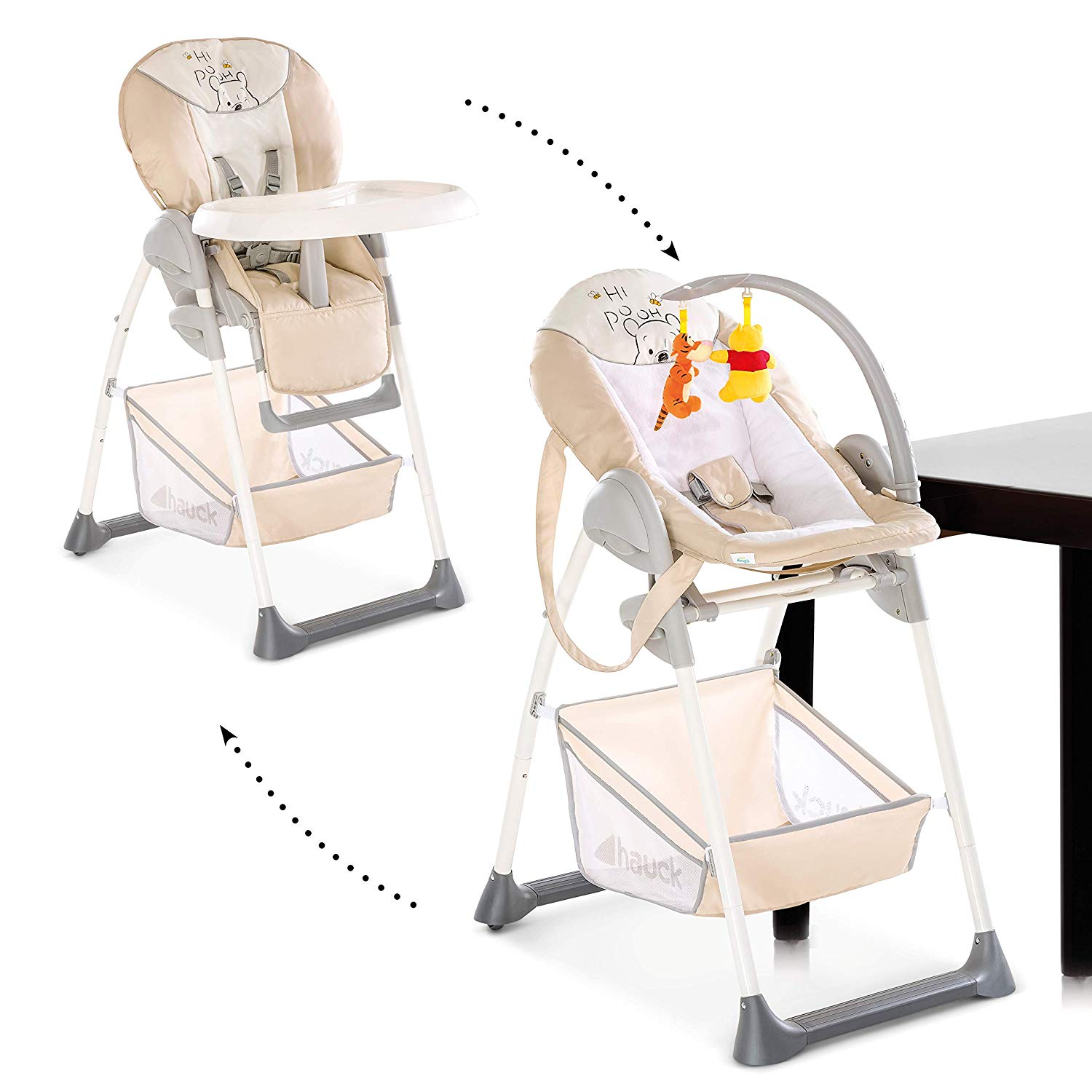 Hauck Sit N Relax Newborn Set - newborn attachment and high chair from birth up to 15 kg, with reclining function, play arch, table, castors, height-adjustable, grows with the child, foldable - gray turquoise