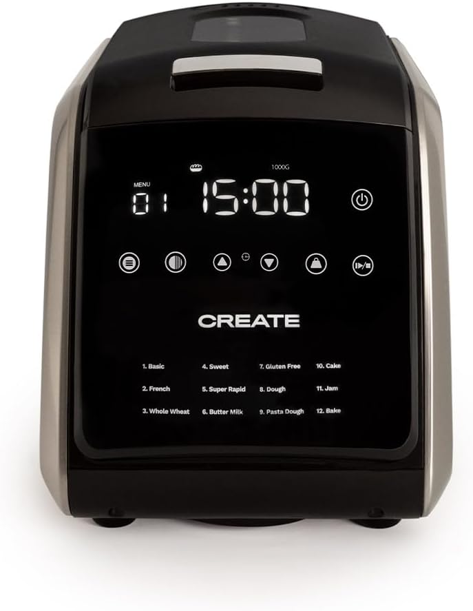 CREATE Chef Bread Automatic Bread Maker 850W / 12 Programs LCD Display 15 Hours Programmable with Accessories