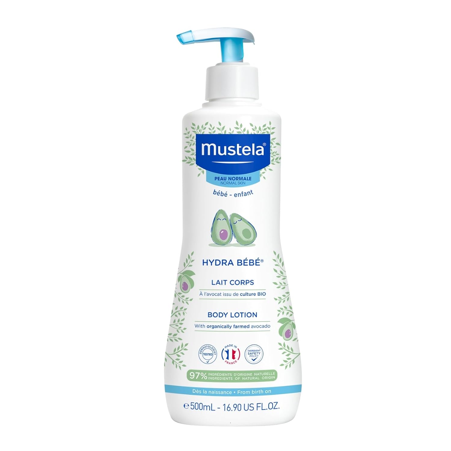 Mustela Hydra Bébé Body Milk with Organic Avocado Perseosis and Vitamin E, Body for Babies, Children and the Whole Family - Moisturises and Keeps the Skin Soft (500 ml)
