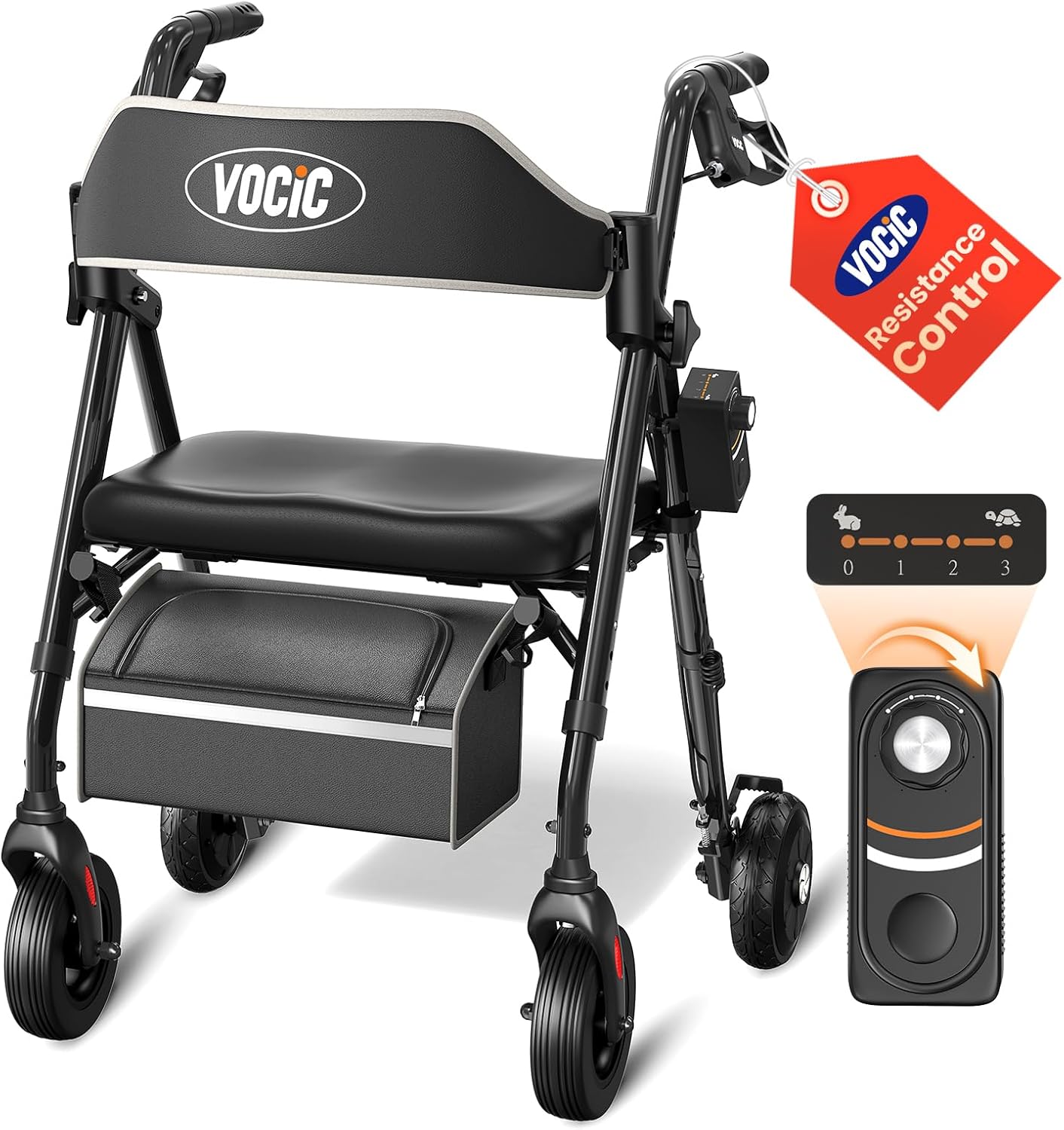 VOCIC Z63 Rollator Foldable and Lightweight with Seat, Slim Rollator for Home with 4-Level Adjustable Resistance, Foldable Rollators for Seniors, Ideal for Rehabilitation Training and Balance Support