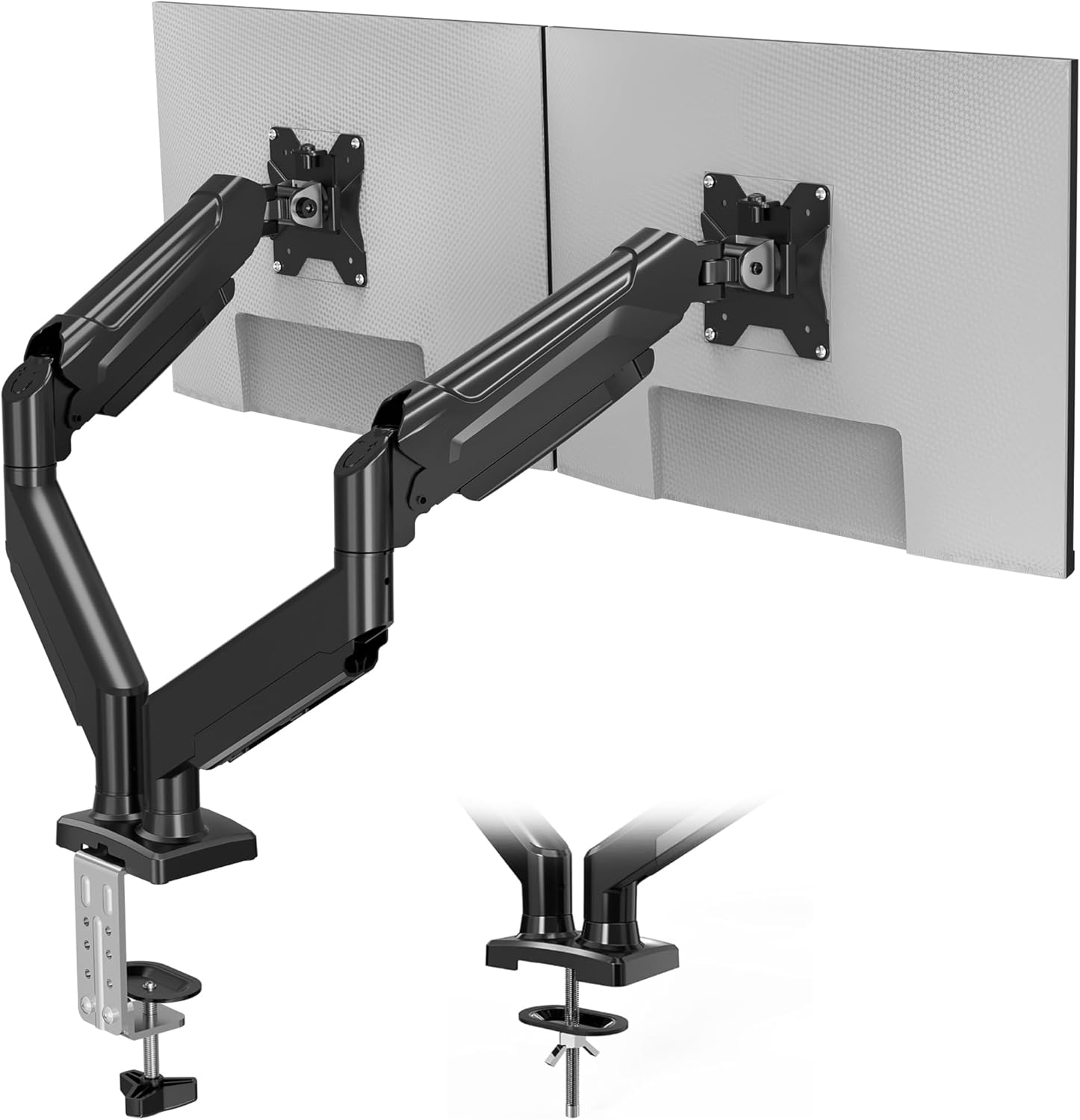 BONTEC Store BONTEC Monitor Mount 2 Monitors, Screen Mount 2 Monitors for 13-32 Inches, Gas Spring Arm with 360° Rotatable & Tiltable, Cable Management, 2 Mounting Options, VESA 75/100, 3-9 kg
