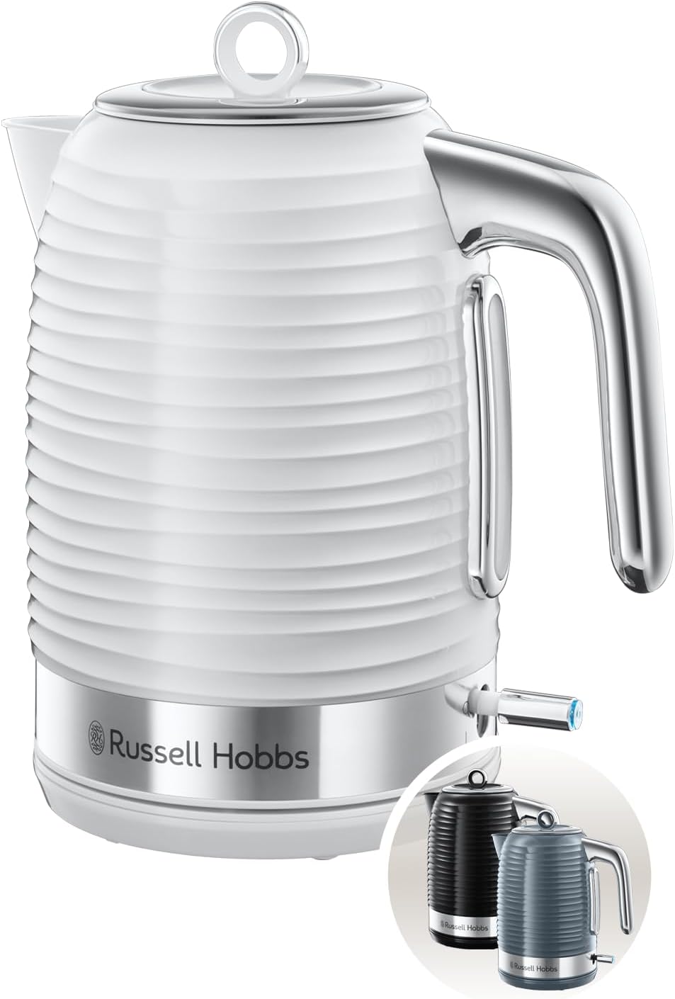 Russell Hobbs Inspire 24360-70 Kettle, White, 1.7 L, 2400 W, Pressure Boil Function, Optimized Spout, Removable Limescale Filter, Removable Lid, Water Level Indicator, Tea Maker