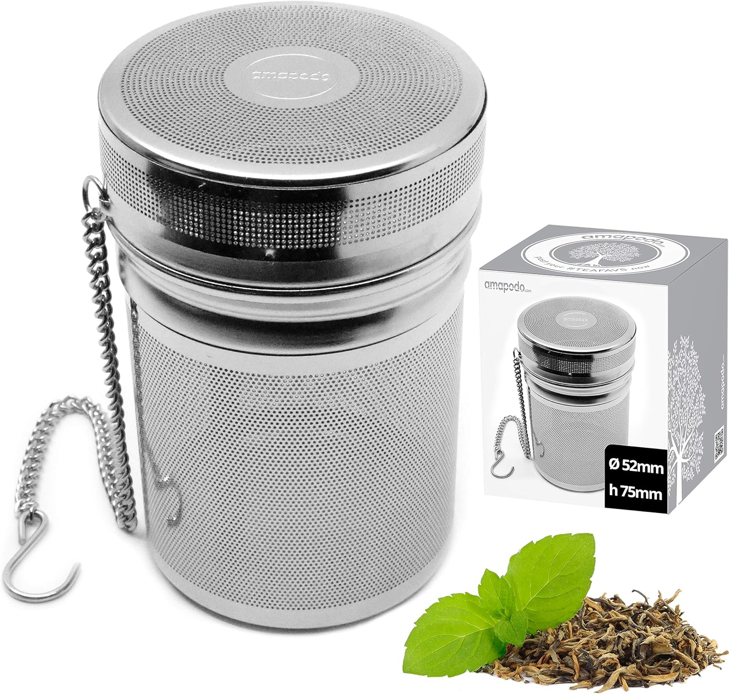 amapodo Tea Strainer, Tea Filter, Plastic Free for Loose Tea, Stainless Steel Strainer Insert, Large and Fine Permanent Filter for Teapots, Cups, Tea Bottles
