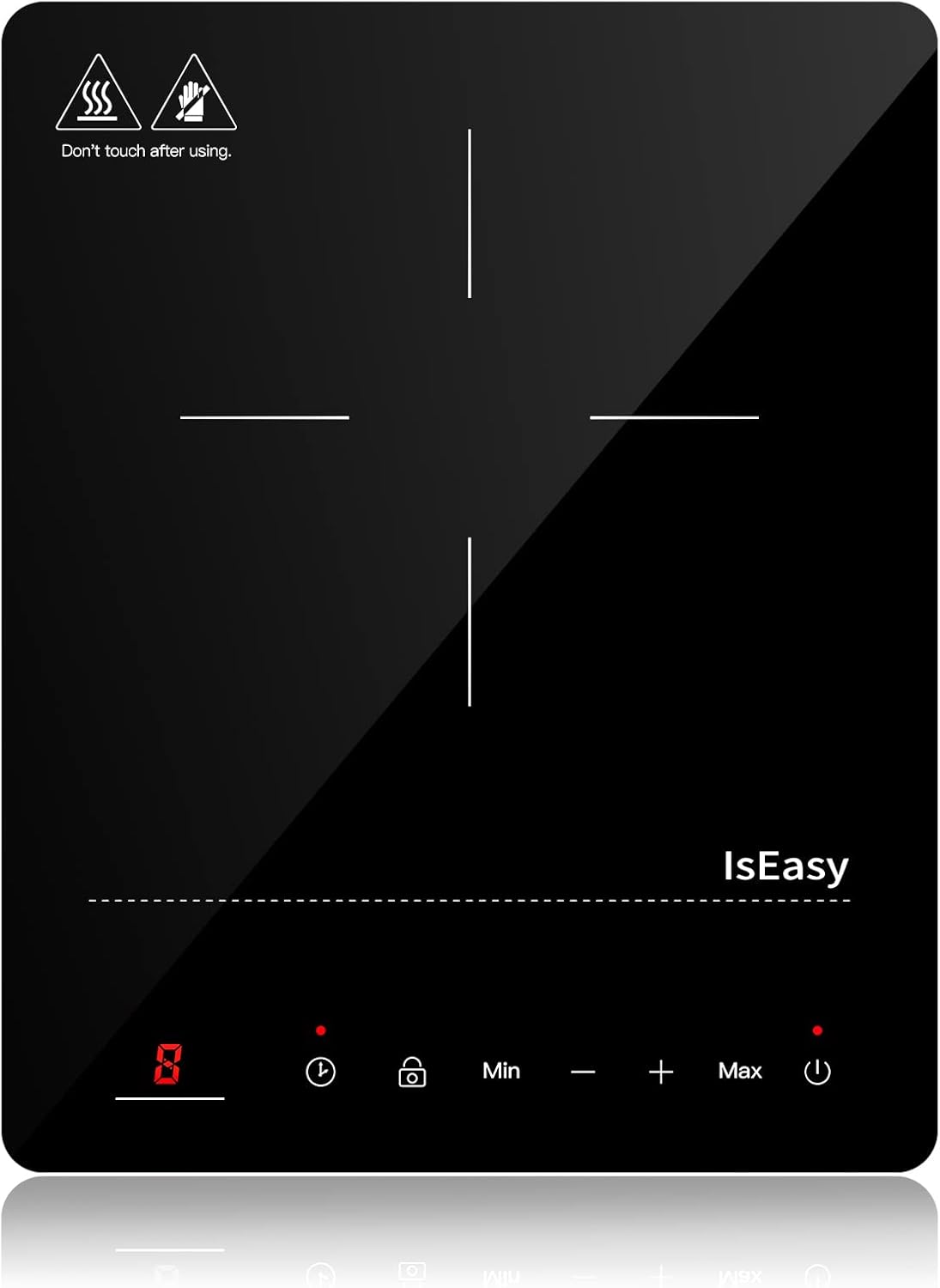 IsEasy Induction Hob 1 Plate, Single Induction Hob 2100 W, 28 cm Hot Plate, Portable with Child Lock, 9 Heat Settings, 8 Hour Timer, Max/Min Function, Black
